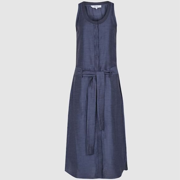 Reiss Hemp Linen Sleeveless Drop WaistShirt Midi Dress Navy Size Small - Picture 11 of 13